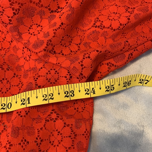 Carefree Fashions vintage Red floral Lace Top XL orange red puff 3/4 sleeve 70’s - Picture 6 of 8